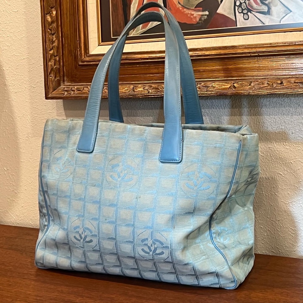 Vintage baby blue y2k Chanel tote bag